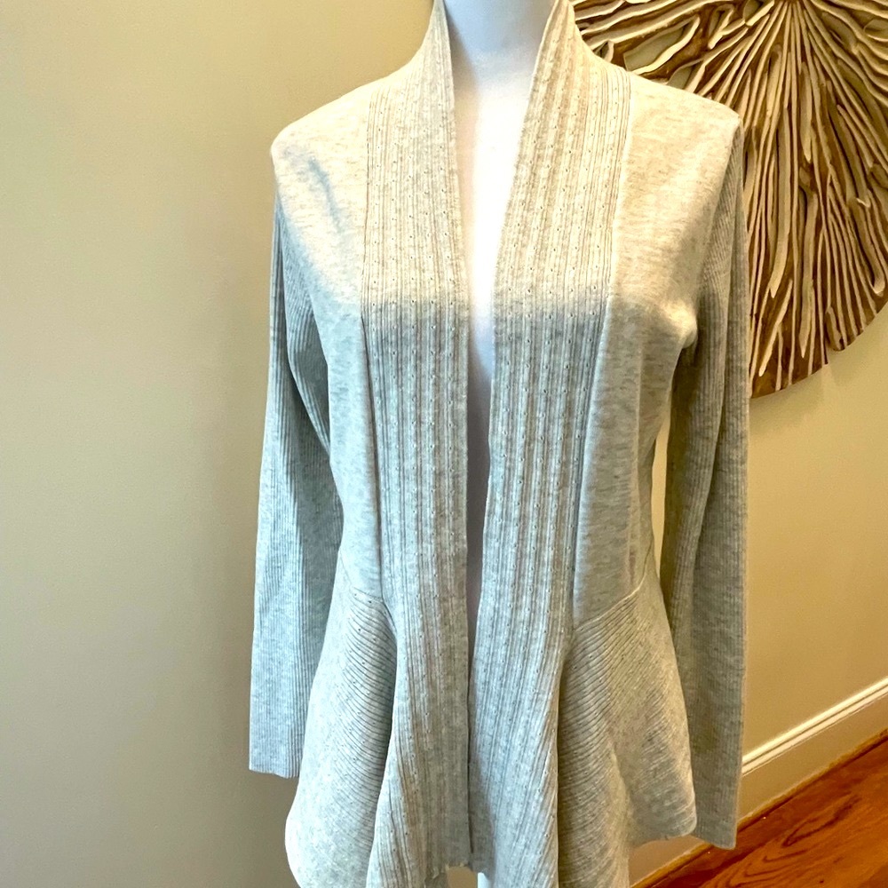 89th & Madison Light Gray Open-Front Ribbed Cardigan